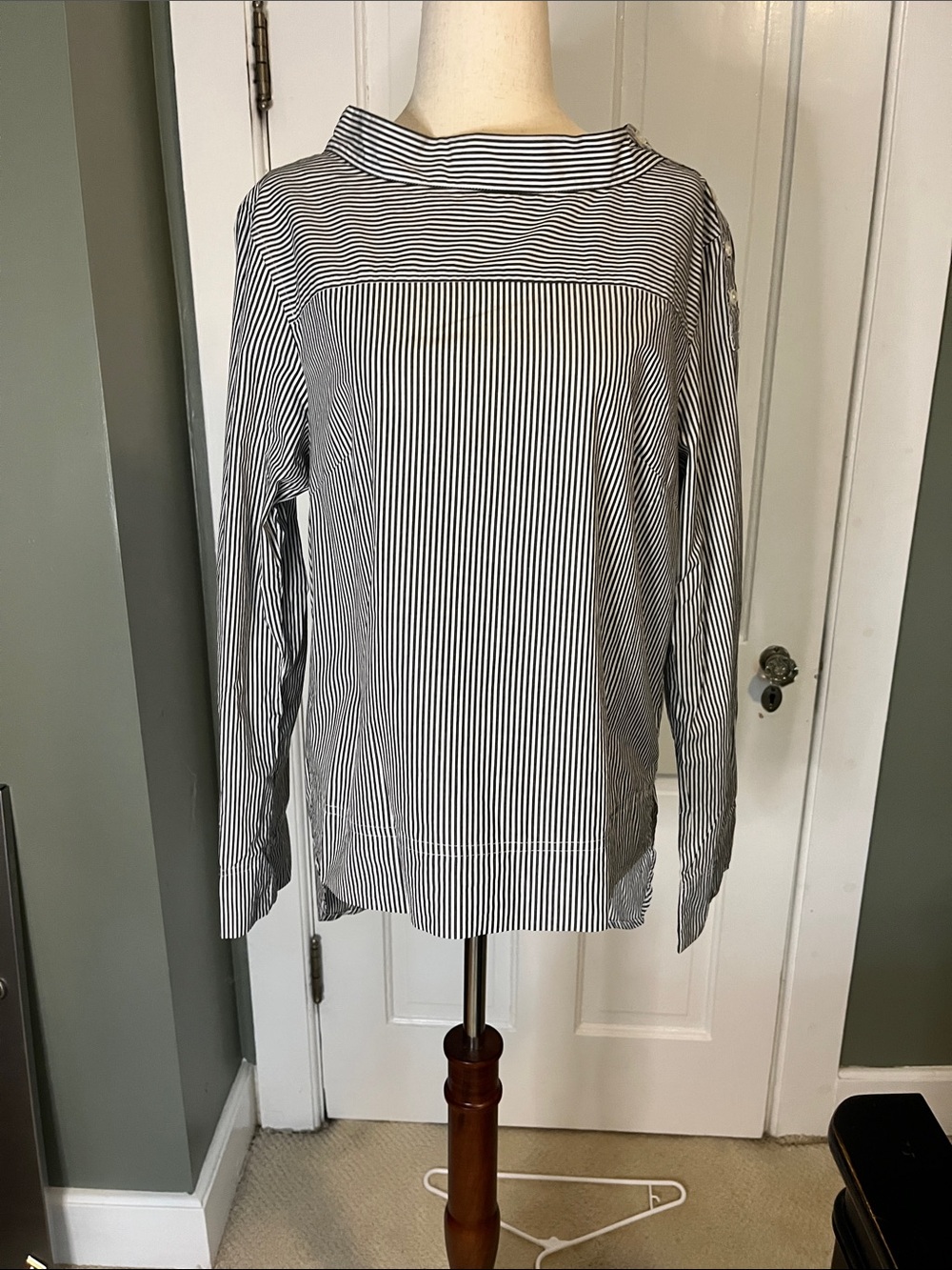 J. Crew Black and White Striped Button-Down Top